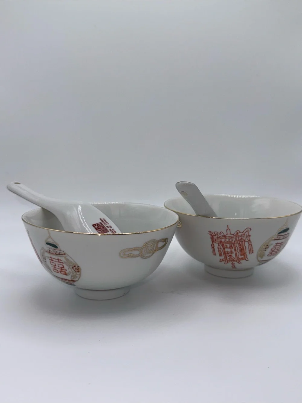 1960s Vintage Chinese Porcelain Bowl & Spoon-Set of 6